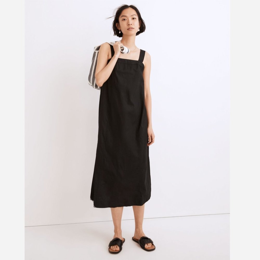Madewell Linen-Cotton Princess-Seamed Midi Dress, Black